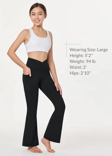 Miniatura 6 de BALEAF Leggings acampanados para niñas, cintura alta, corte de bota, pantalones de yoga y danza, leggings con bolsillos