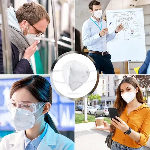 Miniatura 7 de Paquete de 60 mascarillas KN95, mascarillas de 5 capas envueltas individualmente, eficiencia de filtro ≥95% Blanco