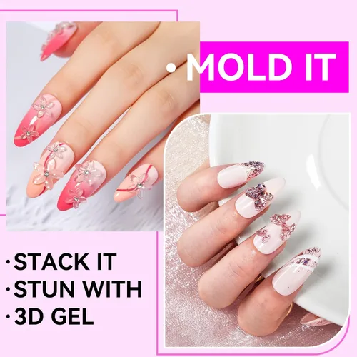 Miniatura 2 de Makartt Arte de uñas de gel 3D: 4 en 1 constructor de gel sólido transparente para extensión, pegamento de uñas UV para uñas acrílicas, diamantes