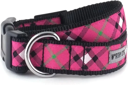 The Worthy Dog Diseño de patrón a cuadros Bias cincha de nailon ajustable y cómoda, collar de hebilla de liberación lateral para perros, mediano,