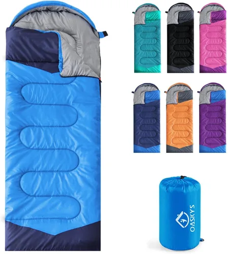 Oaskys - Saco de dormir para acampar, para 3 estaciones, clima cálido y fresco, verano, primavera, otoño, ligero, resistente al agua, para adultos y
