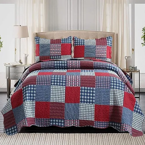 Miniatura 15 de Juego de colcha tamaño queen de Ycosy, ropa de cama a cuadros, colcha de retazos, colcha suave y ligera, colcha a rayas grises y blancas, colcha