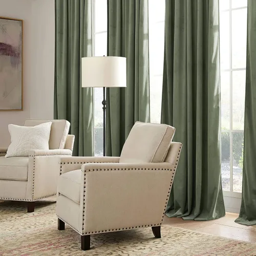 Miniatura 4 de RYB HOME - Cortinas de terciopelo verde salvia, resistentes, decorativas, con trabilla trasera, para oscurecer habitación y privacidad, para sala