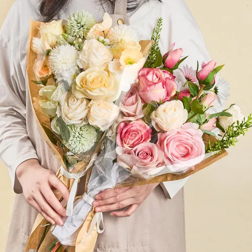 Miniatura 5 de Mauproy Paquete de 50 bolsas de flores para ramos de flores, papel de regalo de flores, fundas de papel kraft con cintas para graduación