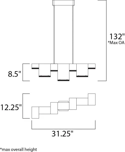 Miniatura 8 de ET2 E24466-160PC Pizzazz LED Geométrico Rectangular Cubo Cristalino Acrílico Lineal Lámpara de techo colgante, 7 luces 50.4 vatios totales, 9