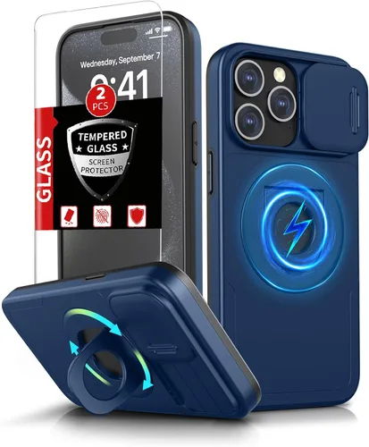 Miniatura 35 de Funda magnética para iPhone 11 Pro compatible con carga inalámbrica MagSafe, con 2 protectores de pantalla, anillo kickstand de 360° integrado +