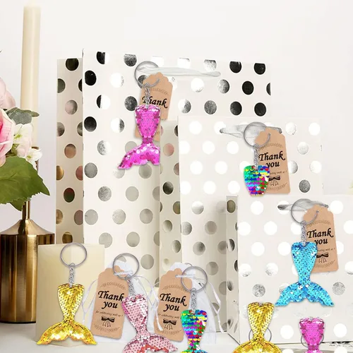 Miniatura 3 de CiciBear Paquete de 60 juegos de fiesta de lentejuelas de doble cubierta con 20 llaveros, 20 etiquetas de agradecimiento y 20 bolsas para fiesta