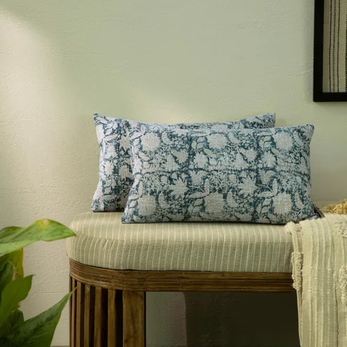 Miniatura 10 de Juego de 2 fundas de almohada decorativas de algodón indio vintage con estampado a mano (marrón ladrillo, 18 x 18 pulgadas (paquete de 2))