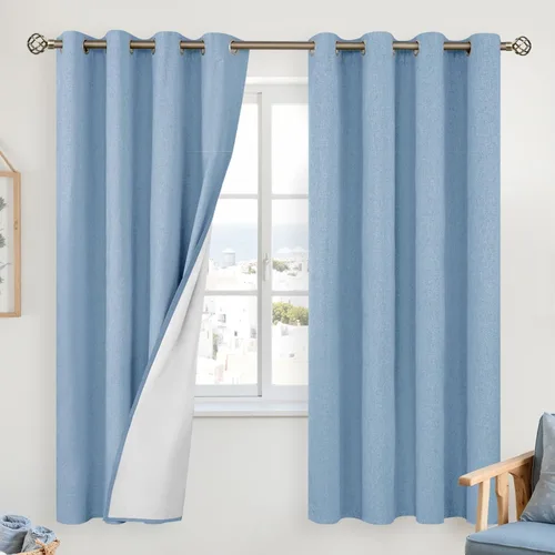 Miniatura 80 de YoungsTex - Cortinas de lino beige 100% opacas para dormitorio de 63 pulgadas de largo, cortinas cortas con aislamiento térmico y ojales
