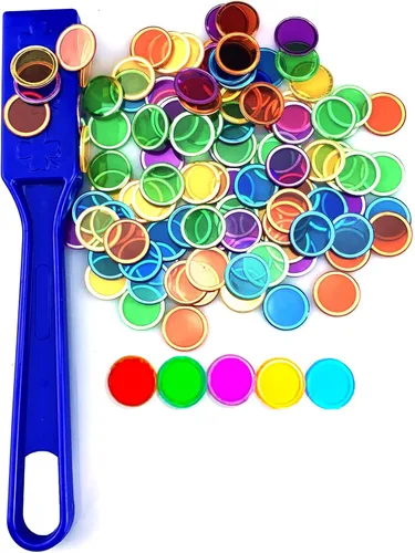 Juego de varitas magnéticas y fichas de bingo, varita magnética, 100 discos de metal multicolor para niños, kit STEM de ciencia, accesorios de