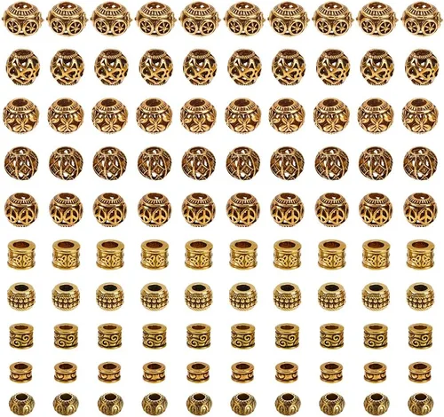 Miniatura 8 de NBEADS 80 cuentas espaciadoras de agujeros grandes estilo tibetano, 8 formas de cuentas africanas de bronce antiguo, cuentas de aleación europea