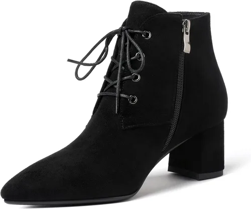 Miniatura 3 de Eldof Botines de mujer con tacón bajo y grueso, puntera puntiaguda, con cordones, cómodas botas para caminar