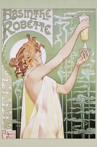 Poster Foundry - Póster laminado Absinthe Robette 1898 de Georges Henri Privat Livemont Art Nouveau vintage anuncio francés Francia licor bebida