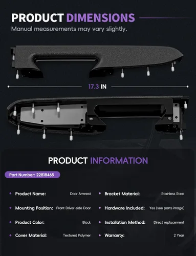 Miniatura 7 de 22818465 Kit de reparación de reposabrazos de puerta delantera izquierda del lado del conductor para Chevy Silverado/GMC Sierra 1500/2500HD/3500HD