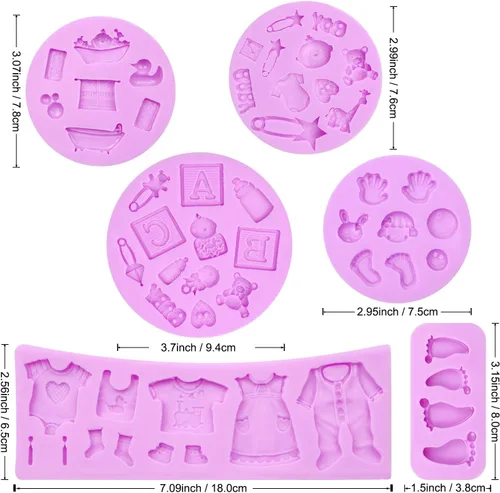 Miniatura 2 de Moldes de silicona para baby shower, pies de bebé, botella de mano, botón de ropa, fondant para decoración de pasteles, decoración de cupcakes