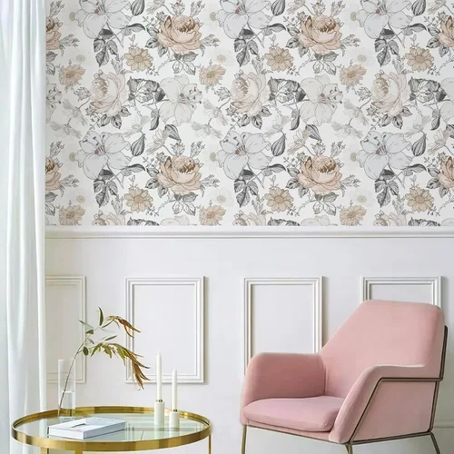 Miniatura 2 de Hopepak Papel Tapiz Floral Despegar y Pegar para Dormitorio Estilo Moderno Granja Papel de Pared con Flores Autoadhesivo Removible Papel de Contacto