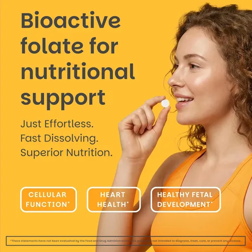 Miniatura 2 de EZ Melts Folato soluble 1,667 mcg DFE - Suplemento de folato metilado - Salud del corazón y desarrollo fetal saludable - Sin OMG, vegano y sin