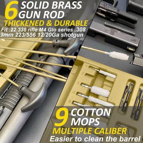 Miniatura 3 de iunio Kit de limpieza universal de pistola, con alfombrilla y funda, escobillas de latón completas, varillas y adaptadores, para todas las pistolas