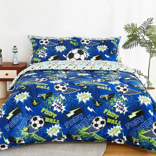 Miniatura 17 de Mooreeke Juego de edredón individual para niños de 6 piezas, juego de ropa de cama azul para adolescentes, microfibra de dinosaurio, cama para niños