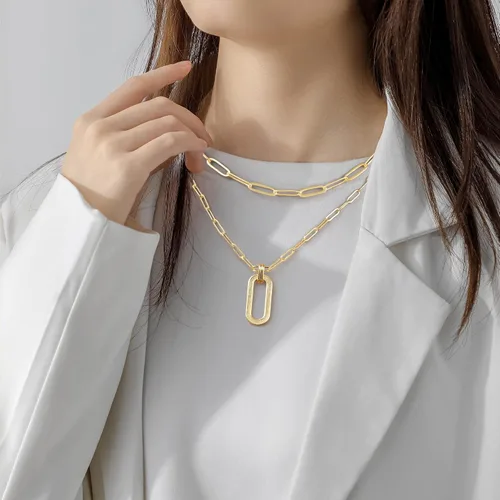 Miniatura 4 de Collar de cadena de capas con clip delicado chapado en oro de 18 quilates gargantilla en capas para mujer collar simple ajustable con clip de papel