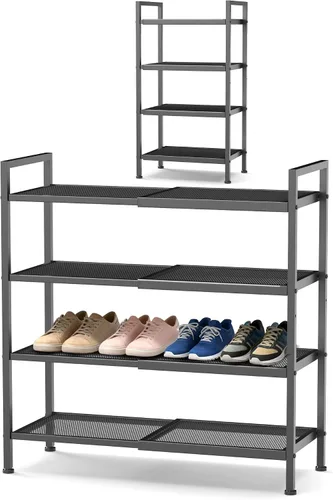 Miniatura 10 de Zapatero de 2 niveles, zapatero expandible para armario, organizador de zapatos ajustable para entrada, organizador de almacenamiento de zapatos