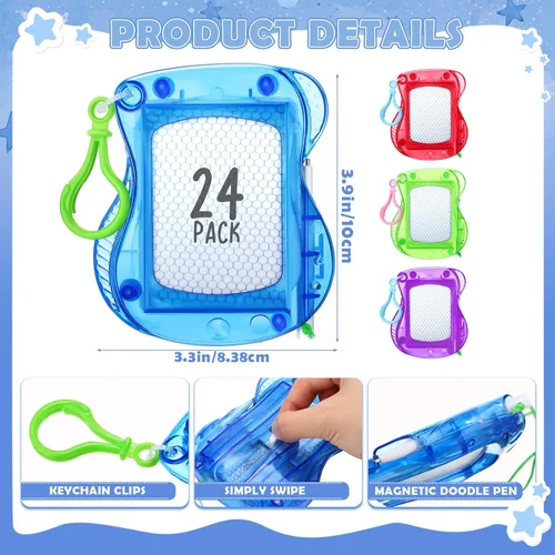 Miniatura 2 de Chinco 24 Piezas Mini Tablero de Dibujo Magnético para Niños para Clip de Llavero de Mochila, Mini Tableros de Garabato Borrables, Juguetes
