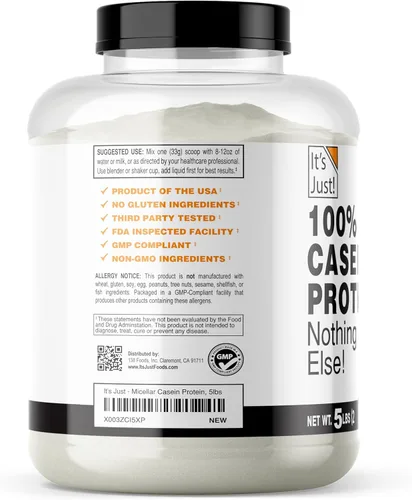 Miniatura 2 de It's Just! - Polvo de proteína 100% de caseína, hecho en EE. UU., sin sabores ni edulcorantes añadidos (sin sabor, 5 libras (paquete de 1))