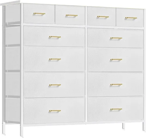 Miniatura 13 de VASICAR Cómoda para dormitorio con 12 cajones, cómoda alta de tela, cómoda compacta para armario, guardería, mesita de noche, sala de estar, Negro