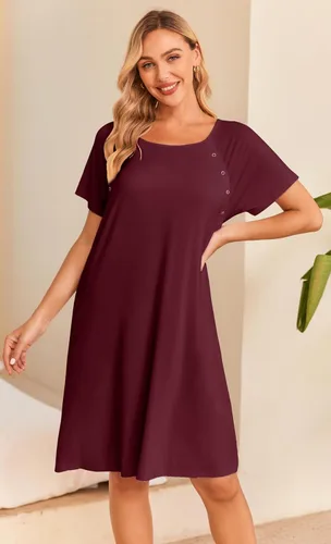 Miniatura 5 de Ekouaer - Camisón con botones y manga corta para mujer, vestido para lactancia, parto, hospital y maternidad, tallas S-XXL