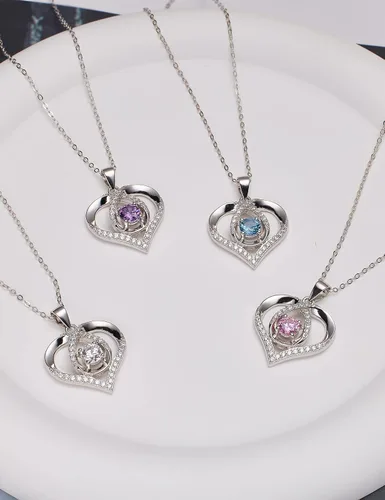 Miniatura 5 de ITS4YEO 925 Sterling Silver Love Heart Birthstone Necklaces Silver Necklace Zircon Pendant Necklaces for Women Jewelry Gift for Women Wife Girls Her