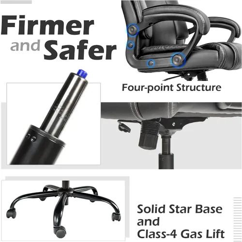 Miniatura 7 de OUTFINE Silla de Oficina Silla de Oficina Ejecutiva Silla de Escritorio Silla de Computadora con Cojín de Resorte de Cuero Resistente a la Negro