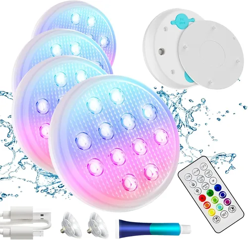 BOXPSII - Luces de piscina, luces LED sumergibles recargables mejoradas con control remoto, luz flotante impermeable IP68 de 16 colores con imán,