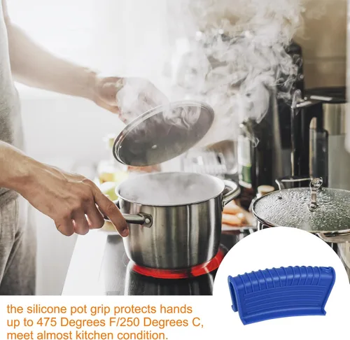 Miniatura 5 de uxcell 4 piezas de soporte de silicona para mango de sartén caliente, funda antideslizante resistente al calor para cocina, ollas y sartenes, Azul