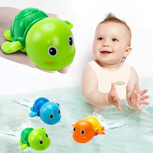 Juguetes de baño, lindos juguetes de baño de tortuga nadadora para niños pequeños de 1 a 3 años, juguetes flotantes de piscina de agua con cuerda