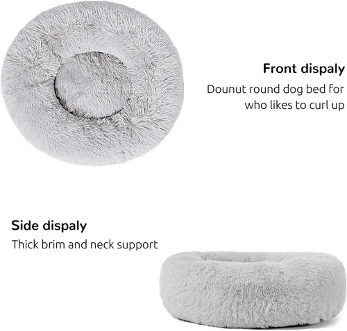 Miniatura 4 de HACHIKITTY Cama relajante en forma de dona para perros, Camas para cachorros de interior para perros grandes, XLarge 36 pulgadas Gris