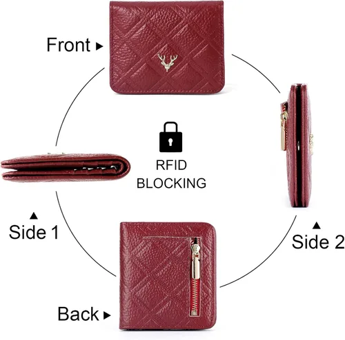 Miniatura 5 de Billetera para mujer, con bloqueo RFID, pequeña, compacta, plegable, de piel auténtica, con bolsillo, mini carteras para mujeres