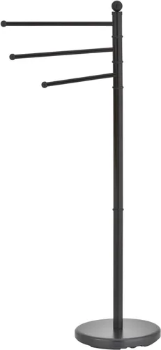 Miniatura 7 de MyGift Toallero de pie para baño, toallero independiente de 40 pulgadas con 3 brazos de barra giratorios, soporte de toalla colgante negro mate