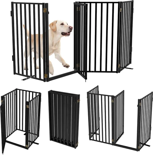 Miniatura 11 de Puertas independientes de metal con puerta, vallas para perros de 32 pulgadas de altura para interiores y exteriores, puertas plegables extra anchas