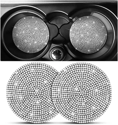 Miniatura 12 de Osilly – Portavasos para auto con brillantes, 2 unidades, diamantes de imitación, antideslizantes, portavasos universales de 2.75 pulgadas