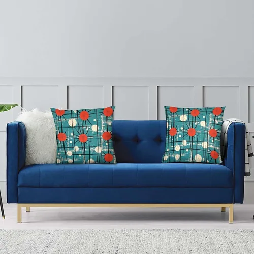 Miniatura 5 de Paquete de 2 fundas de almohada abstractas Art Deco para sala de estar, fundas de almohada retro de mediados de siglo con patrón atómico para sofá