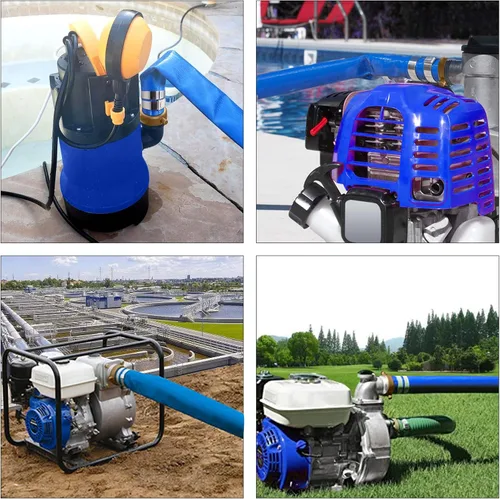 Miniatura 7 de Manguera de descarga de bomba de agua plana de PVC de 2" x 50 pies con accesorios de orejeta con pasador de aluminio, ensamblaje de manguera