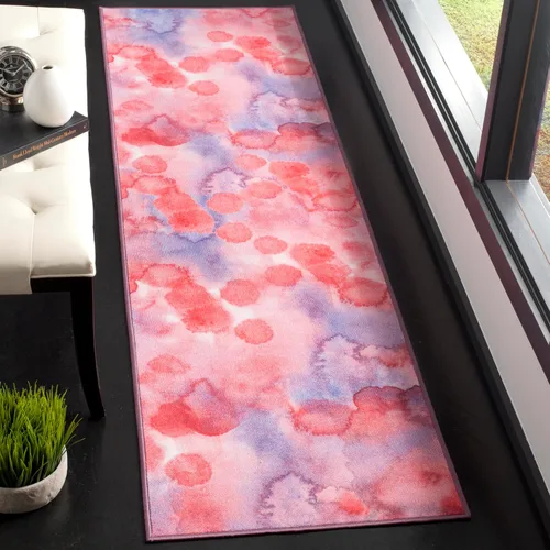 SAFAVIEH Colección de pinceles de pintura para alfombras lavables, alfombra de 2 pies 2 pulgadas x 8 pies, fucsia y lavanda, antideslizante y fácil