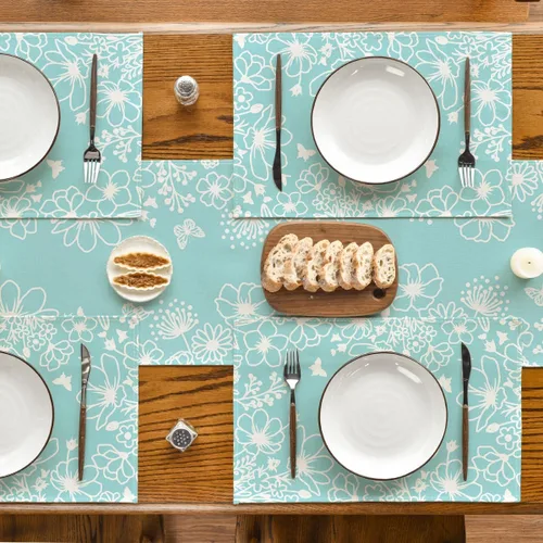 Miniatura 5 de Artoid Mode Juego de 4 manteles individuales de verano con flores azules de 12 x 18 pulgadas para decoración de fiestas, cocina, comedor