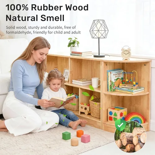 Miniatura 4 de WINGYZ Rubber Wood Corner Cabinet, 2-Tier Montessori Shelf, 2 Shelf Bookcase Toy Storage Organizer, Montessori Bookshelf for Kids Rooms, Classroom