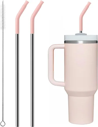 Miniatura 19 de 2 piezas de pajitas de acero inoxidable para vaso Stanley de 40 oz, accesorios de reemplazo para vaso Stanley de 40 oz con puntas de silicona