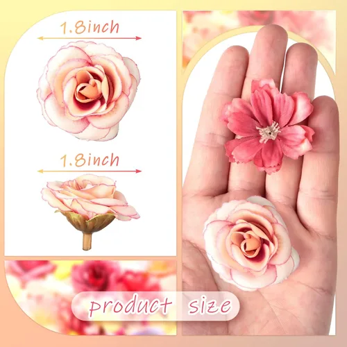 Miniatura 2 de Hanaive 80 cabezas de flores de seda, pequeñas peonías falsas, margaritas, rosas, ciruelos, flores de tela 3D, cabezas de flores artificiales a