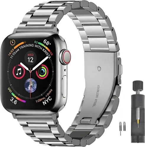 Miniatura 16 de Correa delgada de acero inoxidable compatible con Apple Watch Ultra 3/2/1 (1.929 in) y Series 11 10 9-1 SE 3-1 (46/45/44/42/41/40/1.496 in), correa