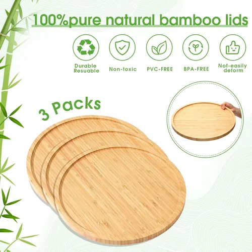 Miniatura 5 de Meanplan 3 bandejas redondas de bambú a granel para charcutería, bandejas redondas de madera de bambú con borde, plato de verduras de madera pulida