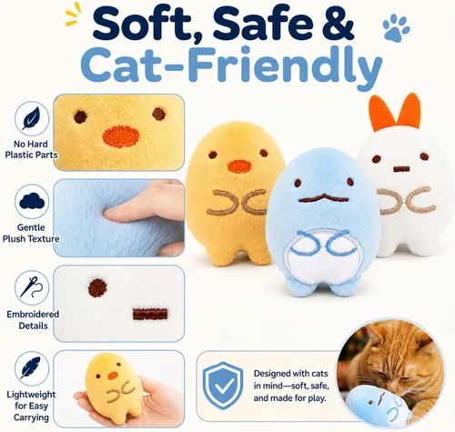 Miniatura 4 de Paquete de 6 juguetes de hierba gatera para gatos de interior – Juguetes de peluche para masticar y patear para gatitos y adultos – Juguetes suaves