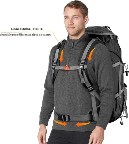 Miniatura 4 de Mochila Loowoko de 50 l para senderismo, impermeable, con cubierta para la lluvia, mochila esencial para acampar, mochila ligera de 45 + 5 litros